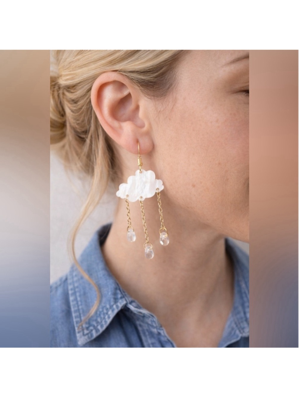 Acrylic Cloud Tassel Earrings Water Drop Dangles NWT